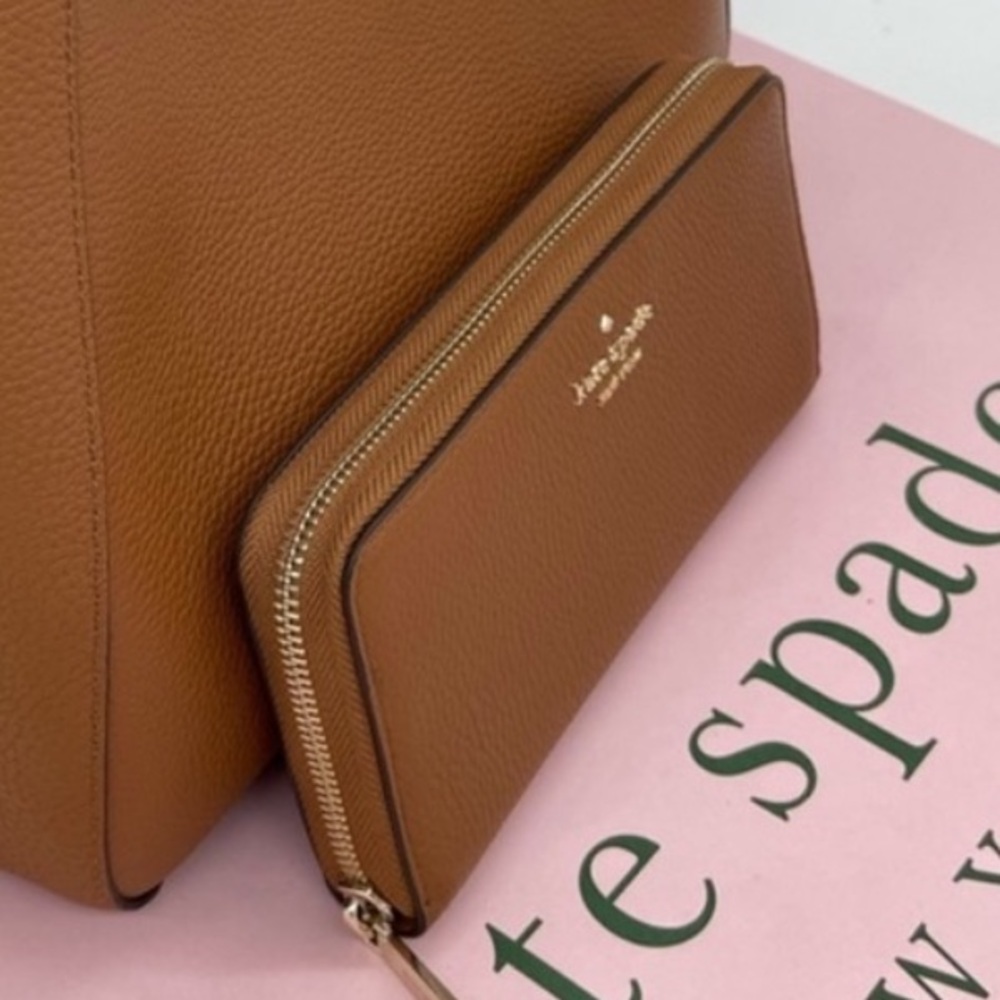 kate spade tan leather zip-around wallet - Picture 4 of 8